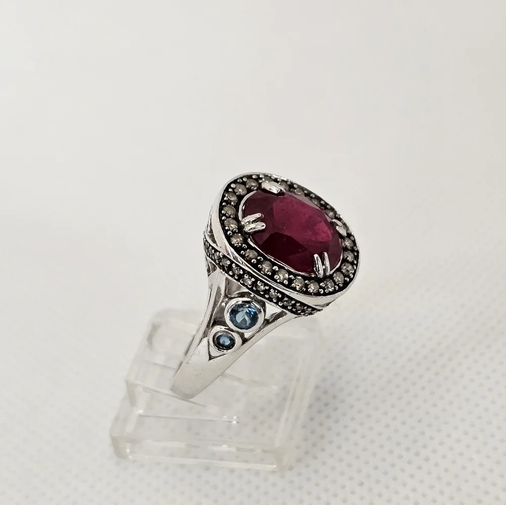 Genuine Rarities Carol Brodie Ruby, Champagne Diamonds & Blue Topaz Sz 7.75 - Picture 8 of 17